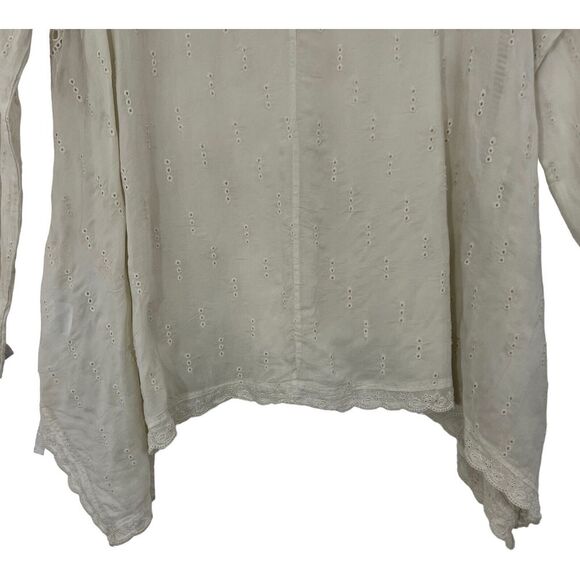 Johnny Was Size Small Embroidered Roll Tab Sleeve Lagenlook Sheer Top - Picture 6 of 7